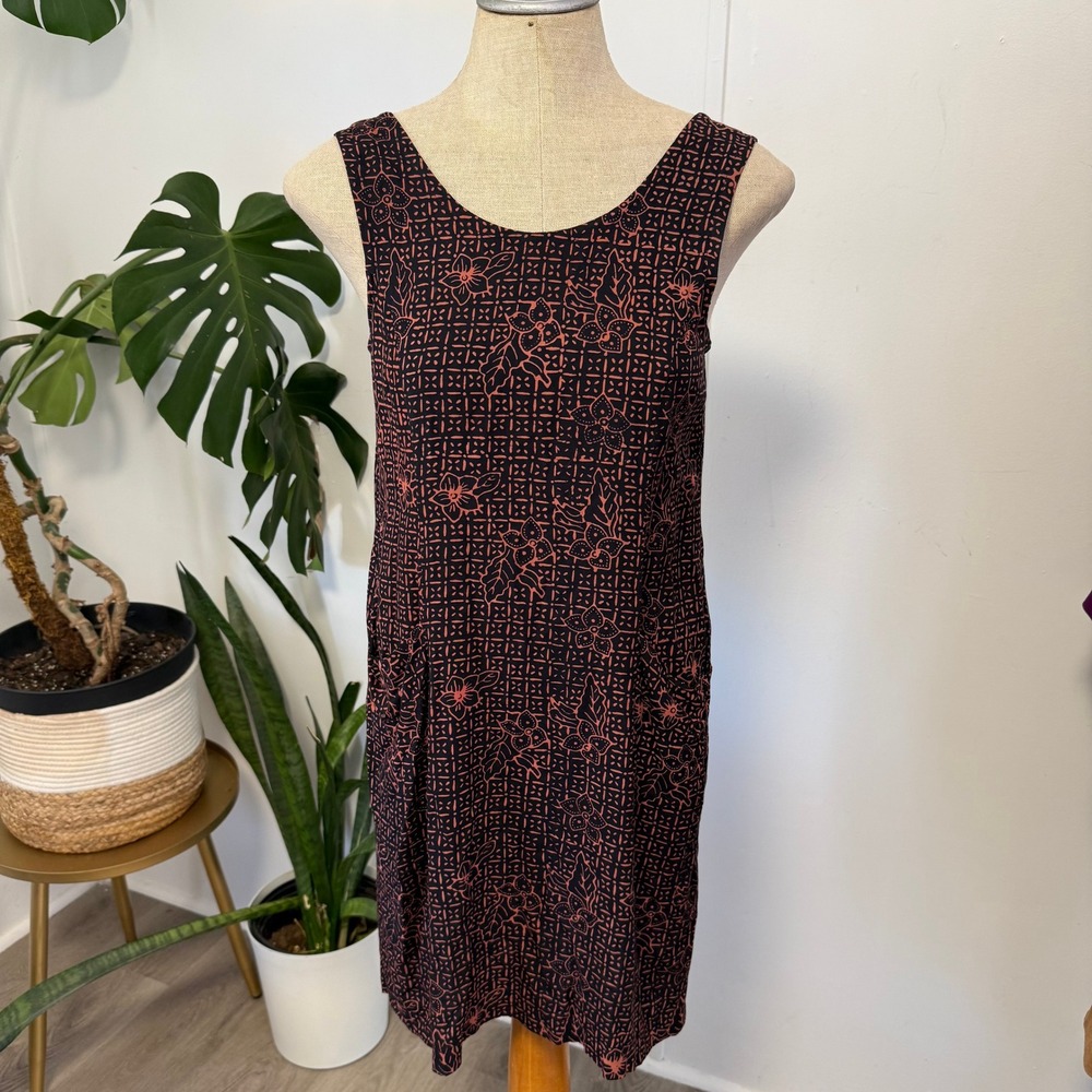 Pudding Shop April Cornell Shift Dress 1‎ Black Terracotta Batik Floral Boho